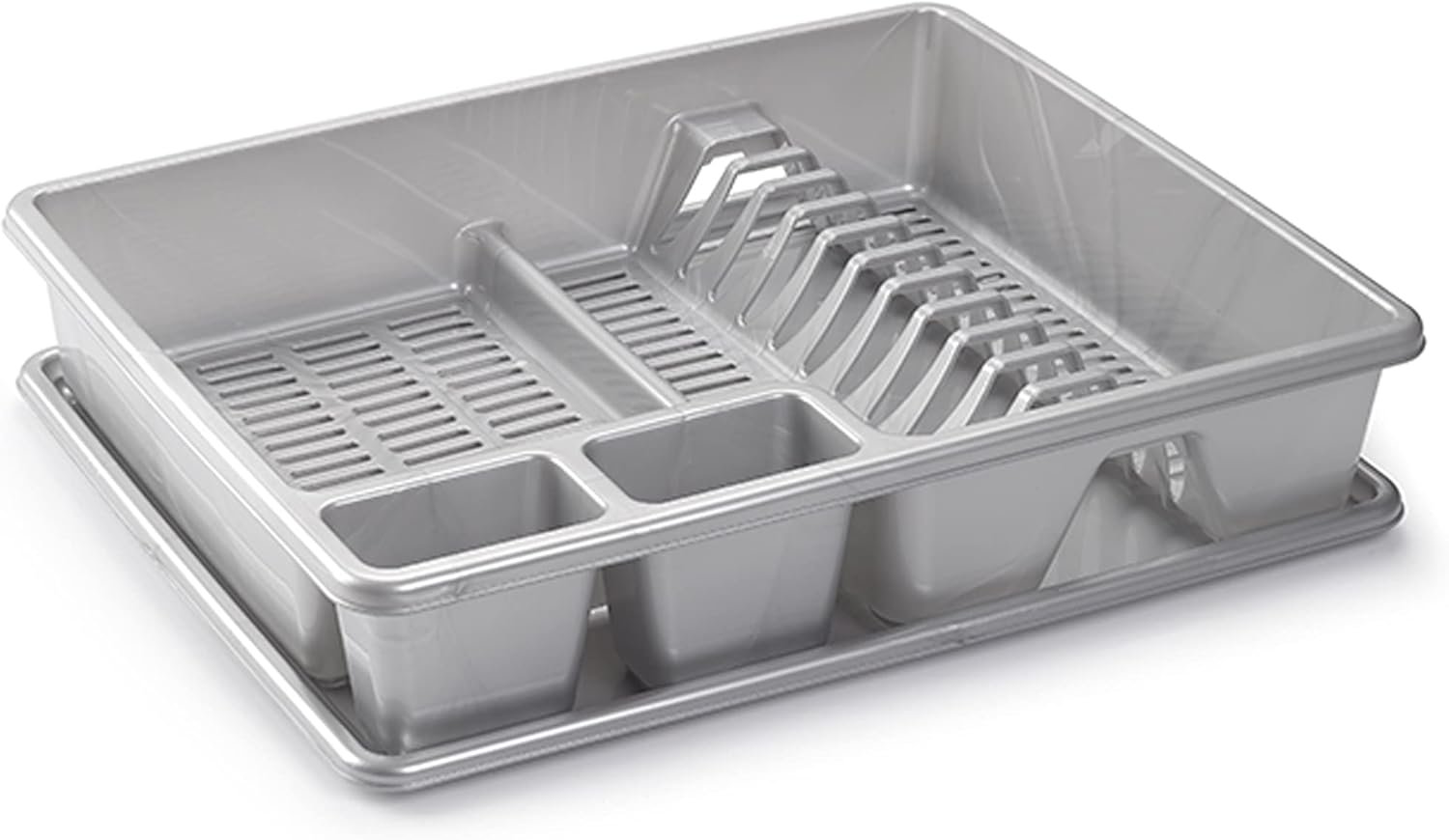 Plastic Dish Drainer Plate Cutlery Rack Kitchen Sink Utensil Draining Cup Holder (48 x 38 x 9cm) (Silver) - Image 2