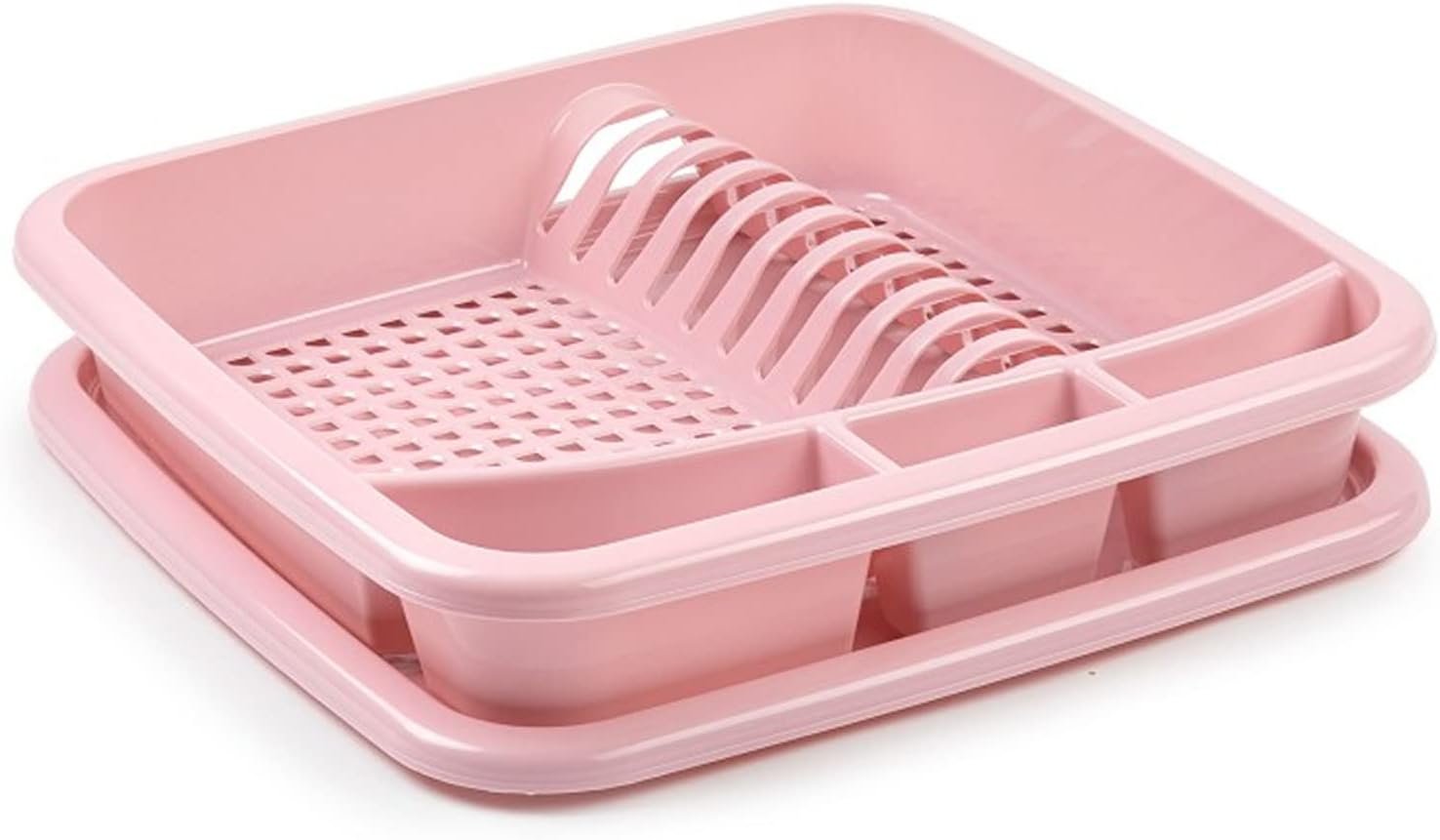 Pink Plastic Dish Drainer Plate Cutlery Rack Kitchen Sink Utensil Draining Cup Holder Drying Rack Draining Rack Sink Drainer Kitchen Gadgets (39 x 39 x 7.5cm) - Image 2
