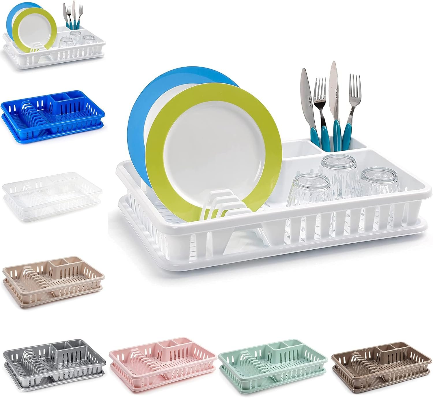 plastific Plastic Dish Drainer Plate Cutlery Rack Kitchen Sink Utensil Draining Cup Holder Sink Drainer For Kitchen Countertop (45 x 29.7 x 8cm, White)