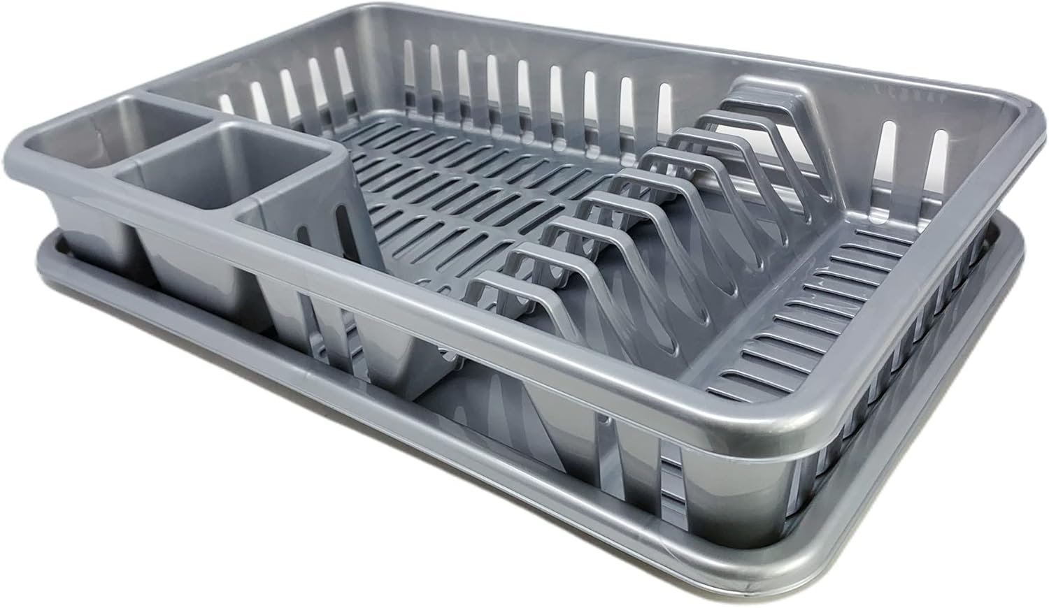 Pack of 2 - Plastic Dish Drainer Plate Cutlery Rack Kitchen Sink Utensil Draining Cup Holder, Drying Rack Draining Rack Sink Drainer Kitchen Gadgets (Silver - 45 x 29.7 x 8cm) - Image 2