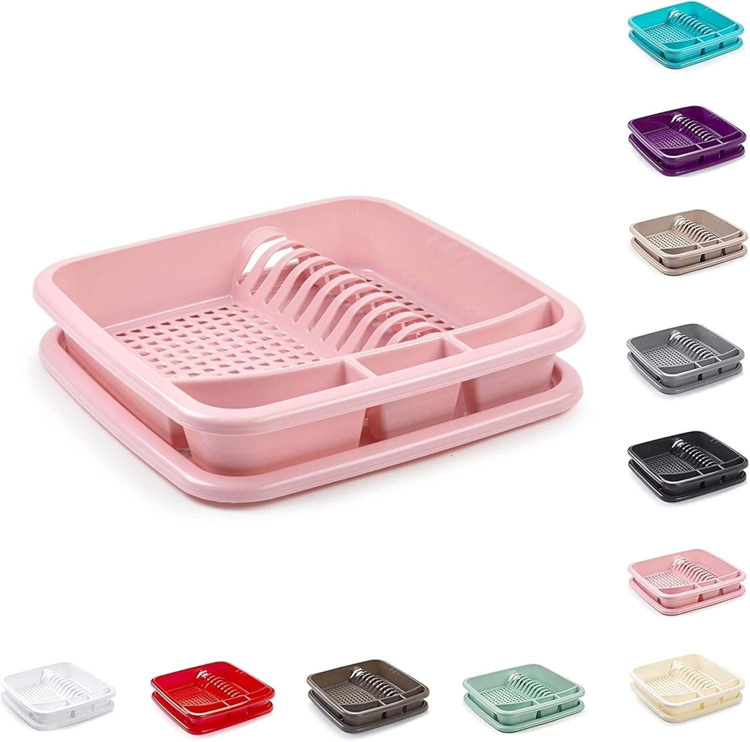Pink Plastic Dish Drainer Plate Cutlery Rack Kitchen Sink Utensil Draining Cup Holder Drying Rack Draining Rack Sink Drainer Kitchen Gadgets (39 x 39 x 7.5cm)