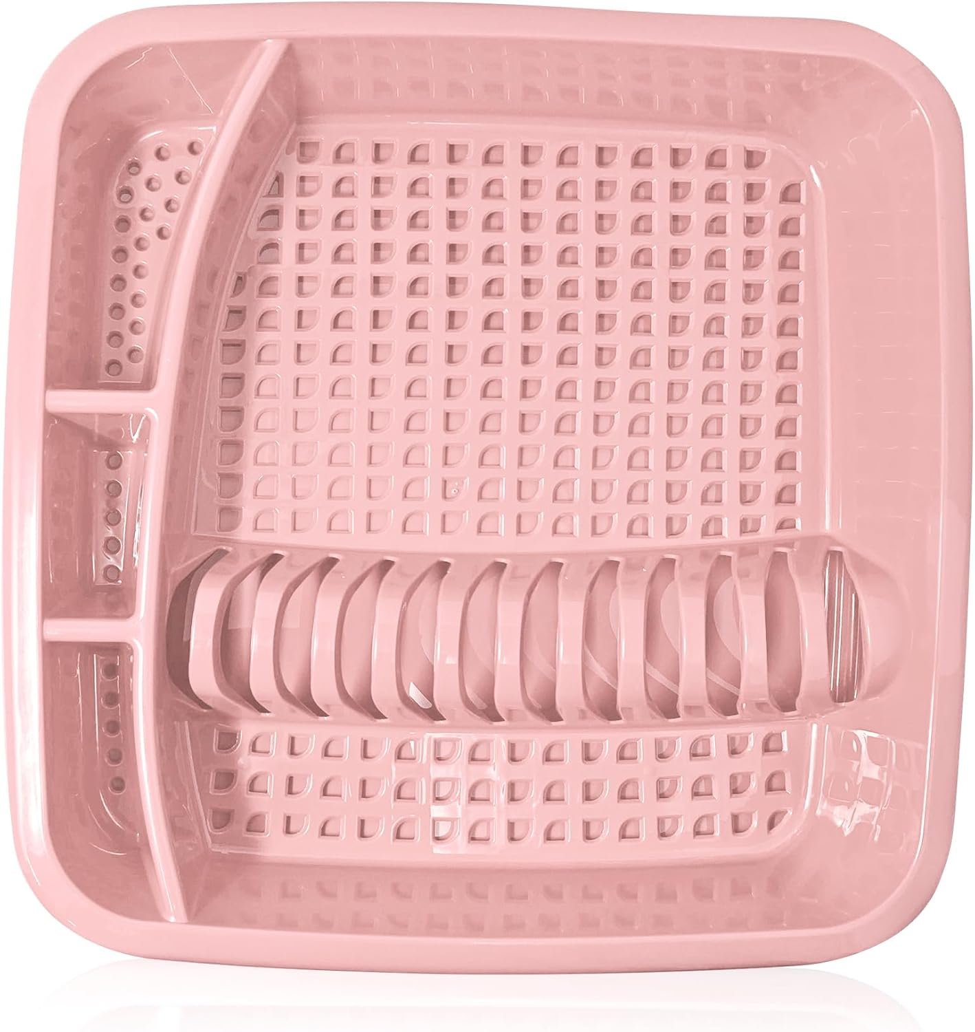 Pink Plastic Dish Drainer Plate Cutlery Rack Kitchen Sink Utensil Draining Cup Holder Drying Rack Draining Rack Sink Drainer Kitchen Gadgets (39 x 39 x 7.5cm) - Image 3